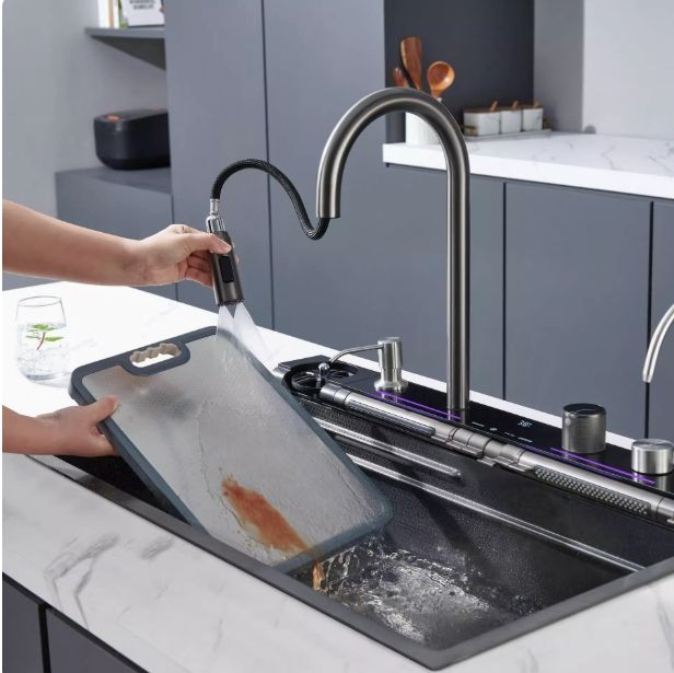 Waterfall Kitchen Sink Piano Key Nano Anti-Scratch Kitchen Sinks